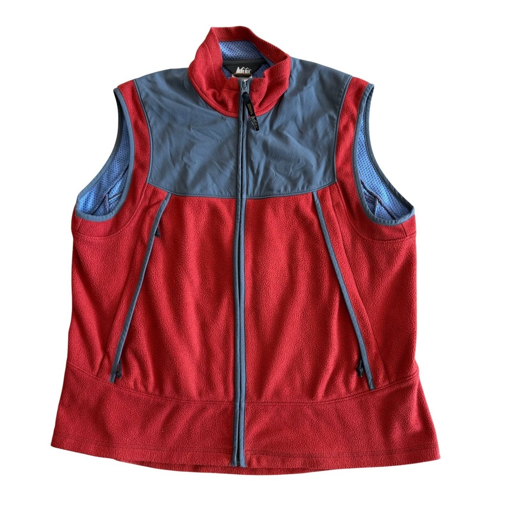 REI Women's Fleece Vest Size XL‎ Red Gray Zip Pockets Lightweight Outdoor Hiking